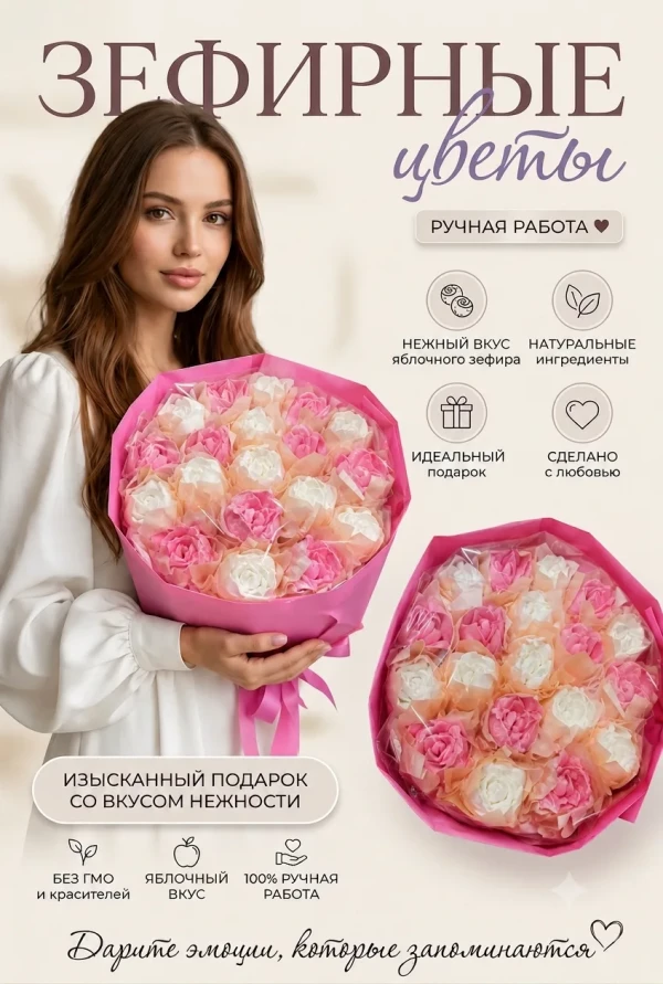 №1 Букет Зефирный Размер XL бело-розовый,350г в Асбесте