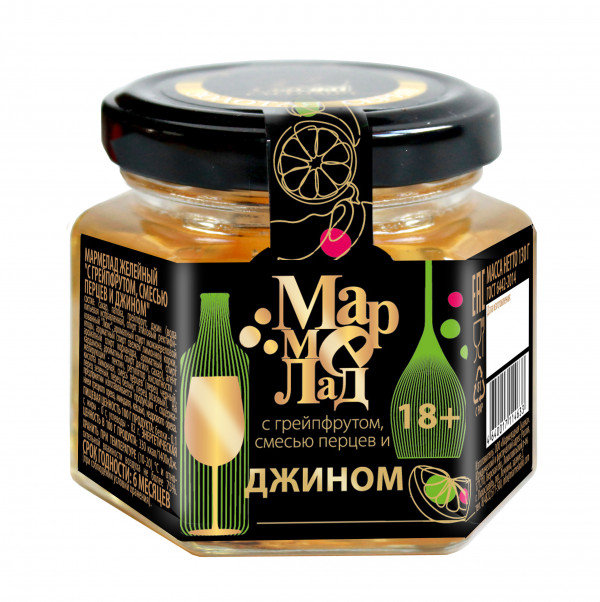 №2 Мармелад в банке "С грейпфрутом, смесью перцев и джином" 130г (18+)  в Асбесте